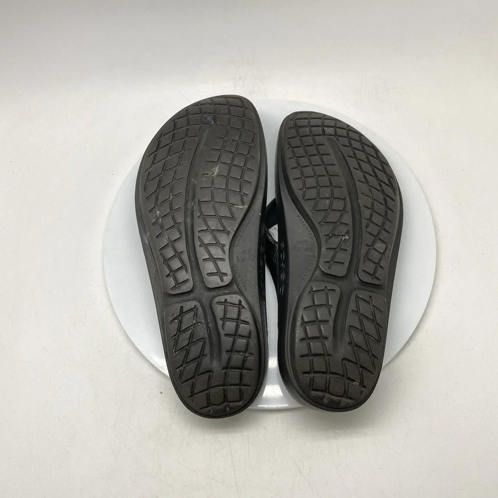 Oofos Oolala Recovery Sandals Womens 9 Black Flip Flops Slip On‎ Thong Comfort